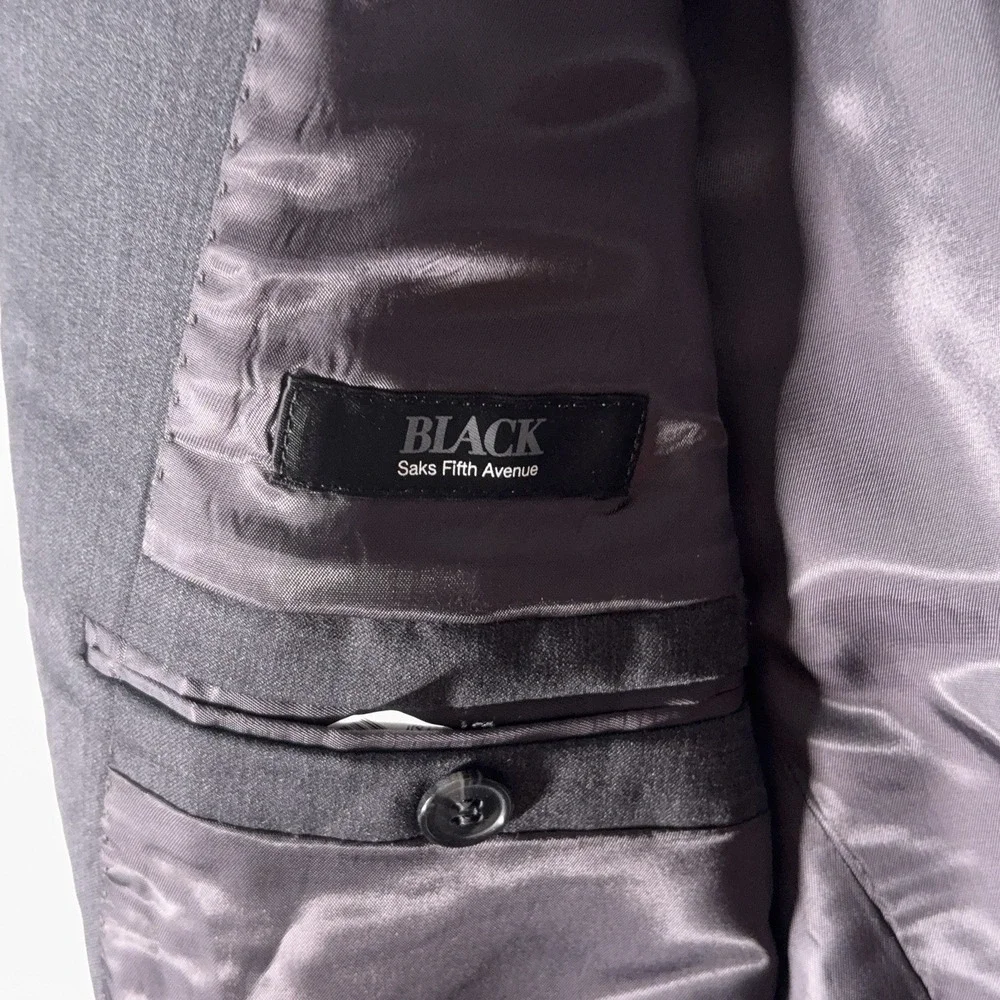 Saks Fifth Avenue Black Blazer Mens 42 Gray Ermenegildo Zegna Cloth Sport Coat
